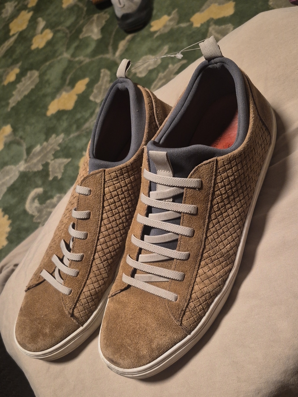 Martin Dingman Quilted Tan Suede Sneakers with Gray Trim